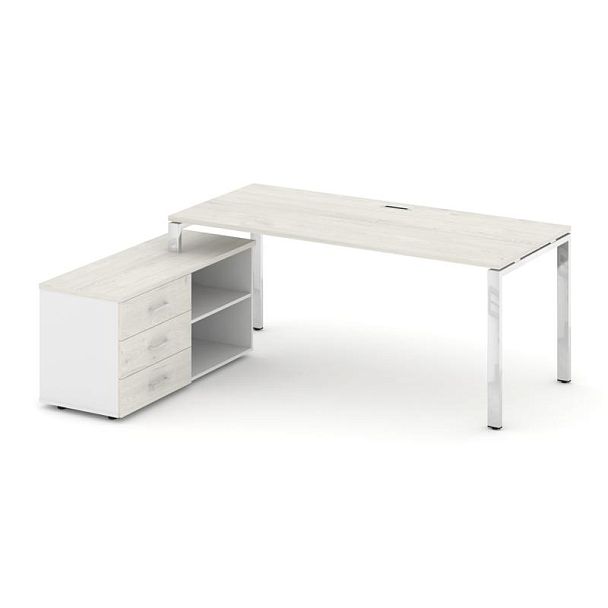 Style Project Direct Lux Стол письменный с греденцией левой M-SN-6P.SRG-014.M(L) Дуб Наварра/Белый/Дуб Наварра/Нержавеющая Сталь/Хром 1580*700*750 - Вид 1