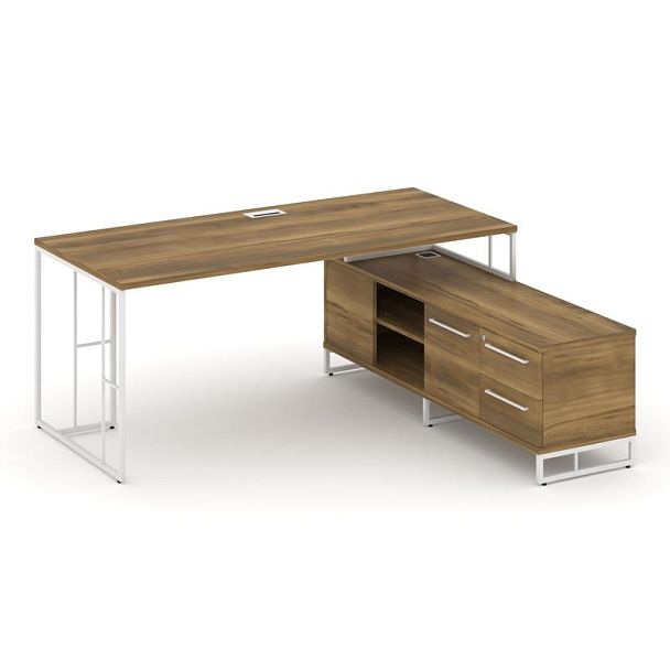 Rift Direct Стол руководителя на опорной тумбой RF.SRT-25 (R) Сандал Янтарный/Металл Белый 1780*1600*750 - Вид 1