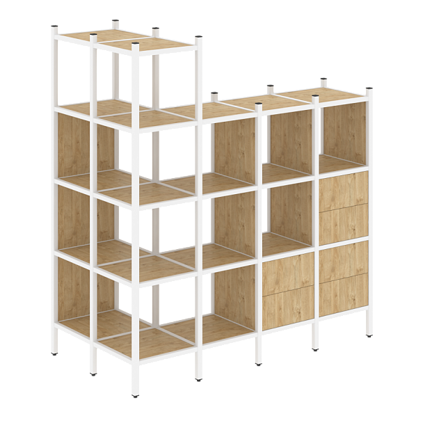 Loft Угловой внешний стеллаж наборный VR.L-57 Тиквуд светлый/Белый металл 862*1694*1869 - Вид 1