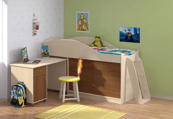 Кровать-чердак "Дюймовочка-3 без лестницы"  дуб/орех - Вид 1