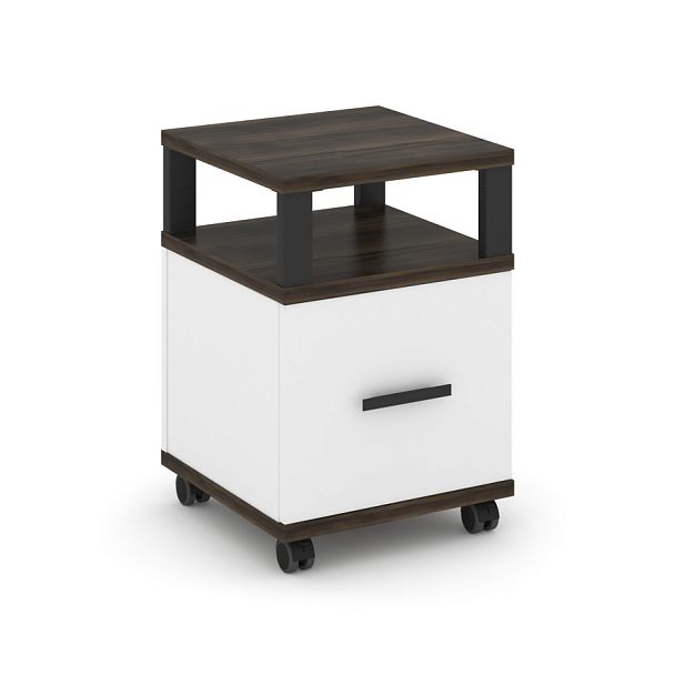 Concept Тумба мобильная 1 распаш. фасад с надставкой CN.TUM-008 B Дуб Мали/Белый Бриллиант/Металл Черный 420*420*615 - Вид 1