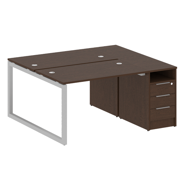 Metal System Quattro Р. ст. с тумбой на О-образном м/к 50БО.РС-СТП-2.2 Венге/Серый металл 1612*1475*750 - Вид 1