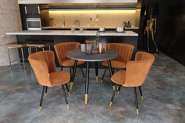 Стол Sheffilton SHT-TU14/TT 90 МДФ белый муар/золото/каменный уголь - Вид 7