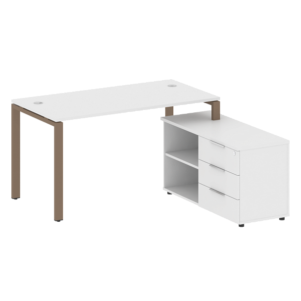Metal System Р. ст. с тумбой на П-образном м/к БП.РС-СТС-2.3 (R) Белый/Мокко металл 1500*1520*750 - Вид 1