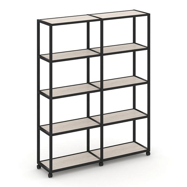 Shelf Mobile Стеллаж 5 уровней 2 секции VR.LT-STK-511.08 Денвер Светлый/Металл Черный 1570*400*2000 - Вид 1