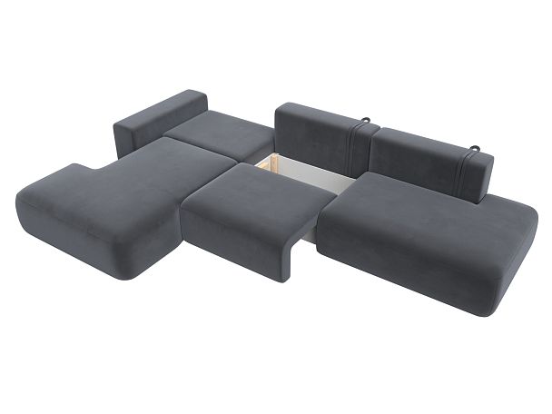 Диван угловой Лига-036 Модерн Лонг левый угол Велюр серый - Вид 8