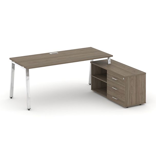 Style Project Direct Lux Стол письменный с греденцией правой M-SN-6A.SRG-023.M(R) Вяз Благородный/Нержавеющая Сталь/Хром 1380*800*750 - Вид 1