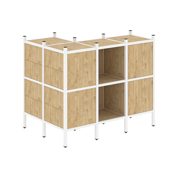 Loft Угловой внешний стеллаж наборный VR.L-51 Тиквуд светлый/Белый металл 862*1278*1047 - Вид 1