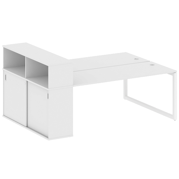Metal System Quattro Р. ст. с шкафом-купе на О-образном м/к 50БО.РС-СШК-2.5 Т Белый/Белый металл 2210*1475*1098 - Вид 1