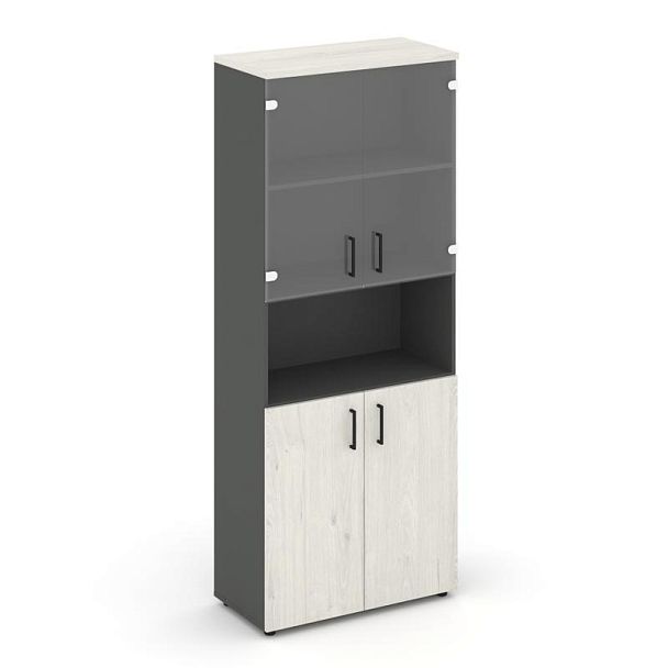 Style Project Шкаф высокий широкий SN.STS.E-105 Антрацит/Дуб Наварра/Прозрачный/Черный Ручки 796*400 - Вид 1