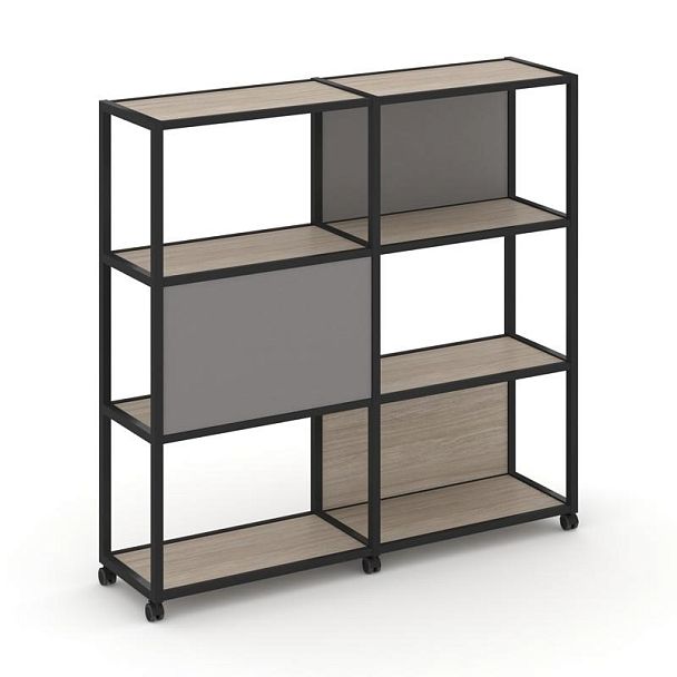 Shelf Mobile Стеллаж 4 уровня 2 секции VR.LT-STK-414.12 Дуб Аттик/Металл Черный/W-11 2370*400*1523 - Вид 1