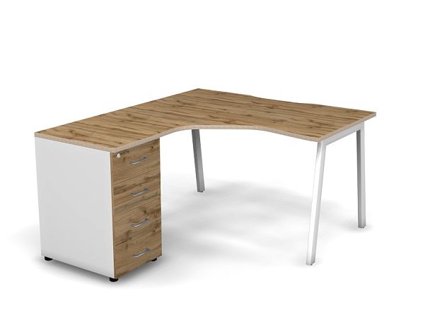 MATRIX 121S170-A Стол эгоном-й с тумбой L, пров-ик вырезной (А-опоры) 1380х1580х775 Дуб Крафт/Белый - Вид 1