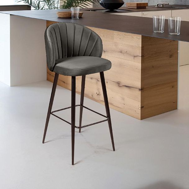 Стул барный Mont Blanc, бархат антрацит 14 / черный конус - Вид 10