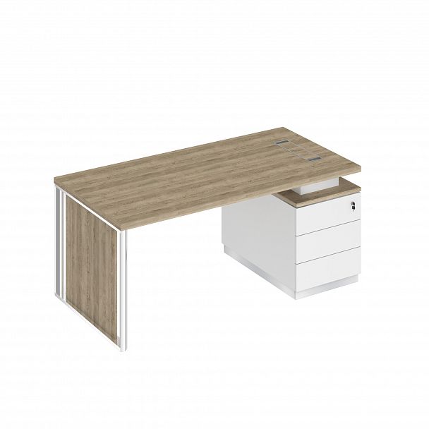 Стол руководителя на опорной тумбе (левый/правый) с декоративной вставкой "Bravo" БР 109 дуб гладстоун светлый/белый премиум/белый премиум - Вид 1