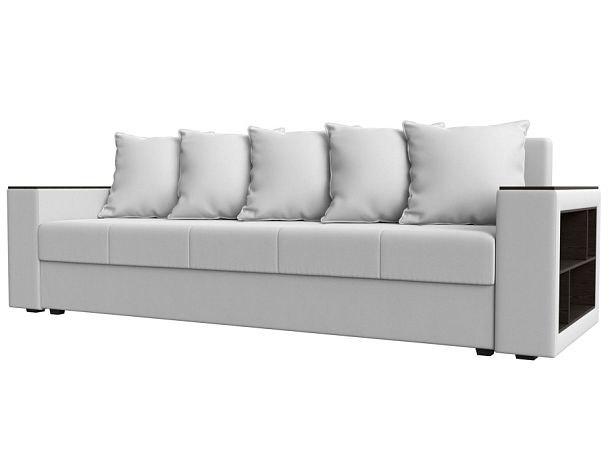 Диван прямой Дубай Лайт полки справа (полностью экокожа белая) - Вид 1