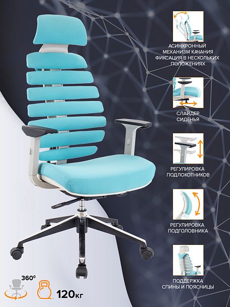Кресло Everprof Ergo Grey Ткань Бирюзовый - Вид 4