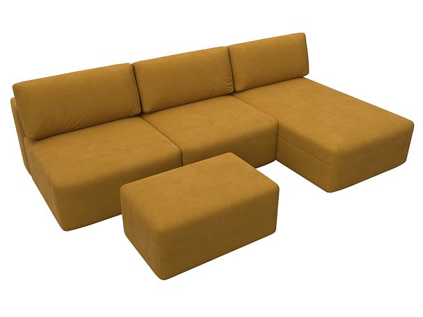 Диван угловой модульный с пуфом Лига-060 НПБ Лонг угол универсальный Велюр желтый - Вид 6