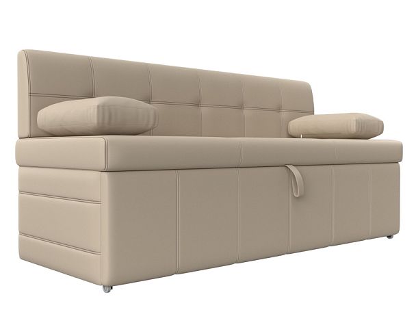 Кухонный прямой диван Лео (полностью экокожа бежевая) - Вид 1