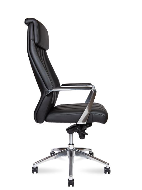 Кресло офисное / Madrid Black / алюминиевая  база / черная экокожа - Вид 3