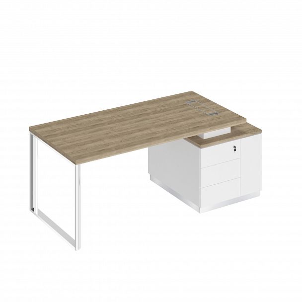 Стол руководителя на опорной тумбе (левый/правый) "Bravo" БР 105 дуб гладстоун светлый/белый премиум/белый премиум - Вид 1