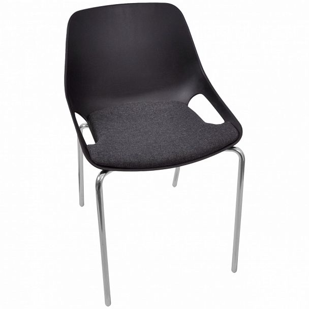Стул Q5 c мягким сиденьем (4 ножки) каркас хром, черный, стопируемый - Вид 1