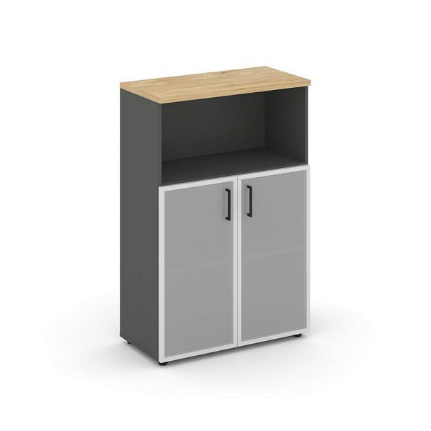 Style Project Шкаф средний широкий SN.STS.E-203 Антрацит/Тиквуд Светлый/Сатин/Черный Ручки 796*400*1 - Вид 1