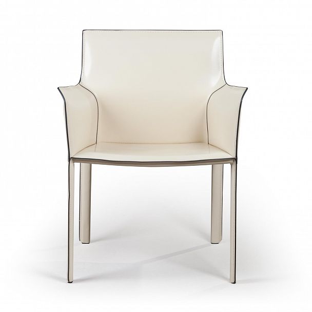 Стул с подлокотниками Barrie, кожа бежевый - Вид 2