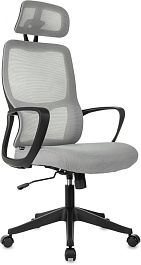 Кресло руководителя Бюрократ Wise серый сетка/ткань с подголов. крестов. пластик - Фото предпросмотра