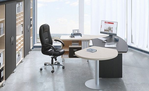 Стол руководителя с вставками и брифингом L,R 2350 Берлин Дрифтвуд СРБ.В 18-150 - Вид 4