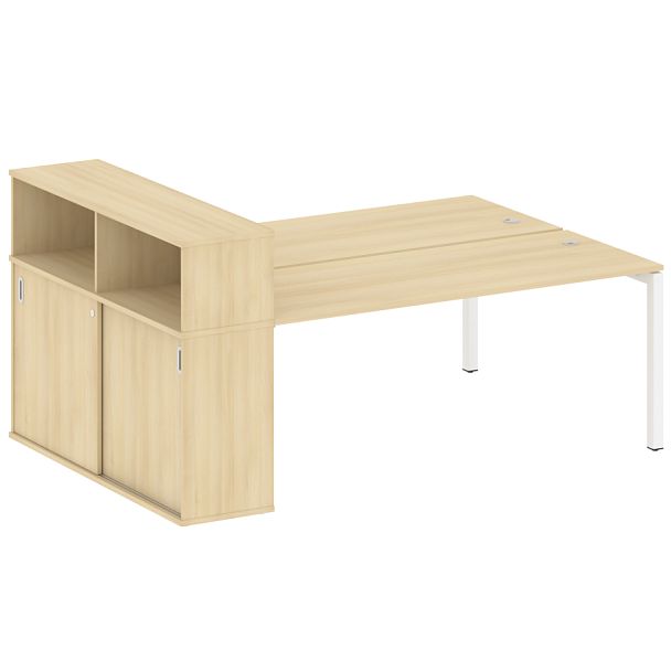 Metal System Quattro Р. ст. с шкафом-купе на П-образном м/к 50БП.РС-СШК-2.5 Т Акация/Белый металл 2210*1475*1098 - Вид 1