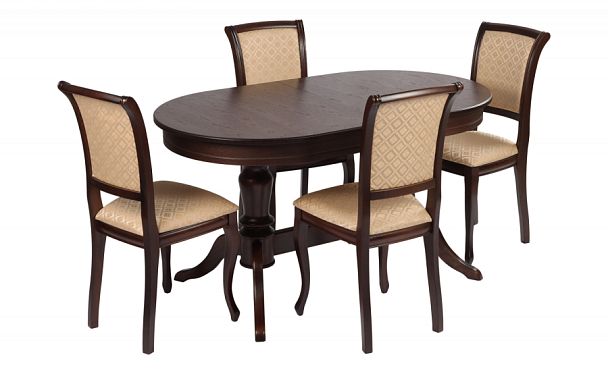 Обеденная группа стол Арей 140(180)х80х76 Темный орех и 4 стула Арктос Темный орех/Бежевый жаккард - Вид 1