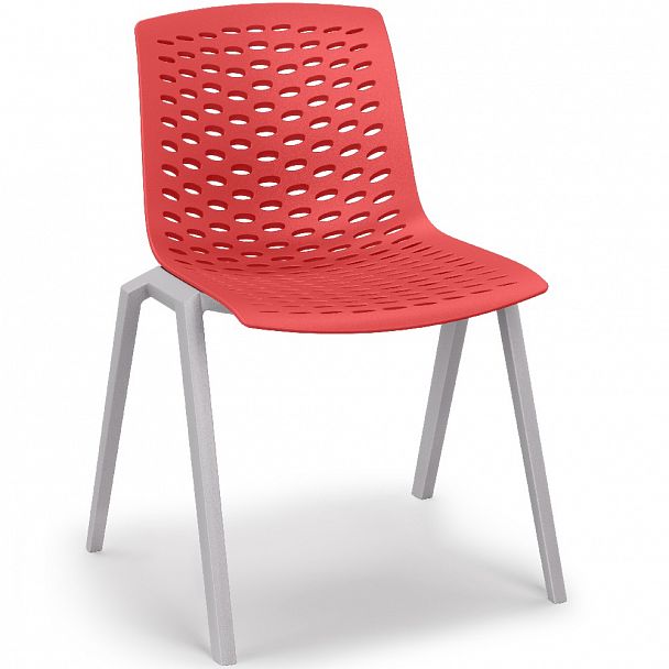 Стул LUX (4 ножки) каркас серый RAL 7040, красный, стопируемый - Вид 1