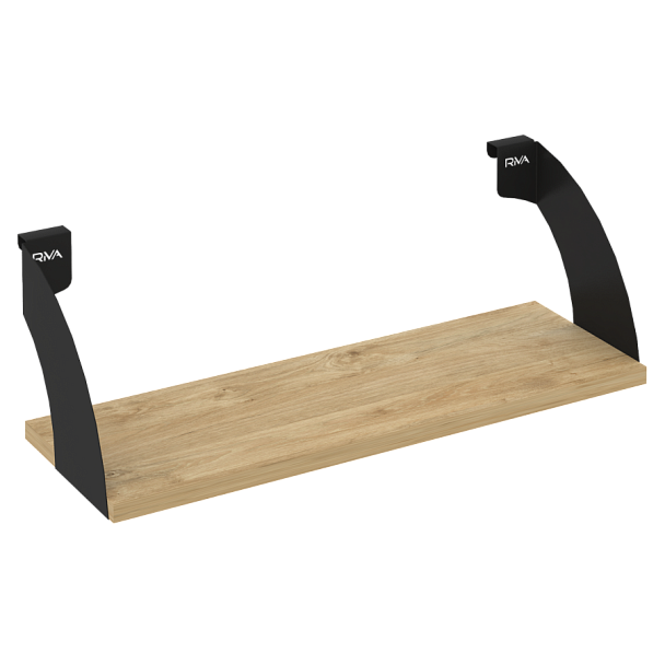 Навесные полки. Кронштейны+ЛДСП полка 600мм MAN-41-6 Тиквуд светлый/Чёрный металл 600*220*200 - Вид 1