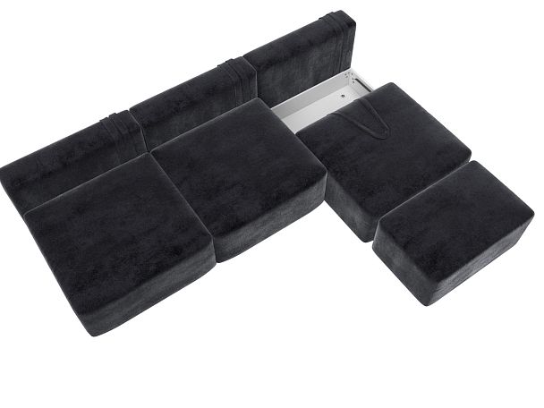 Диван угловой модульный с пуфом Лига-060 НПБ Лонг угол универсальный Велюр серый - Вид 7