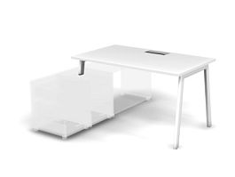 MATRIX 121B104-A Стол прямой с опорой на тумбу, проводник Merida (А-обр. опоры) 1380х780х775 Белый - Фото предпросмотра