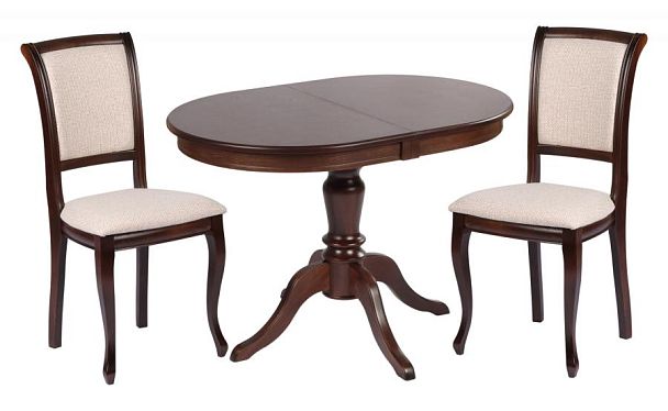 Обеденная группа стол Анфея 110(150)х75х76 Темный орех и 2 стула Арктос Темный орех/Кремовая рогожка - Вид 1