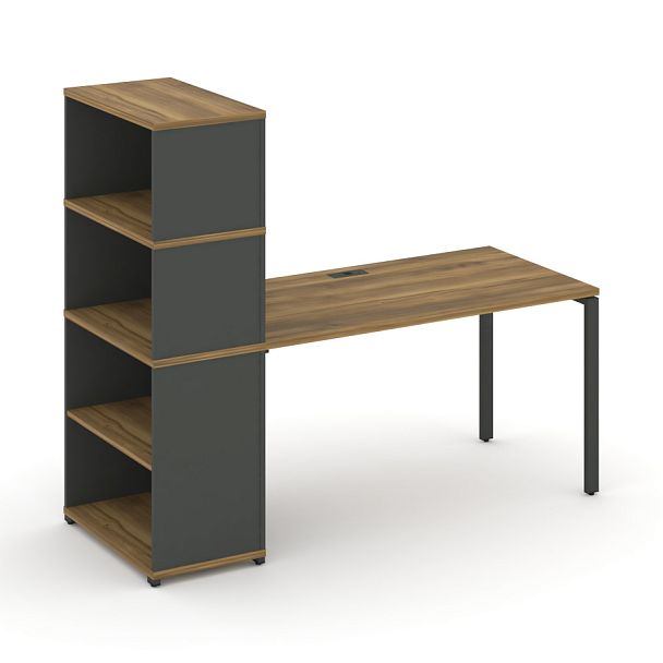 Concept Стол рабочий с опорным стеллажом с надставкой выс. CN.SP-213 Сандал Янтарный/Антрацит/Металл Антрацит 1400*720*1530 - Вид 1