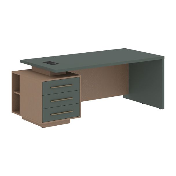 Стол руководителя с тумбой VCT 2090(L) Нефрит/Бронза браш/Кобра 2000х900х750 VELION - Вид 1