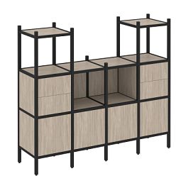 Loft Прямой стеллаж наборный VR.L-14 Дуб аттик/Чёрный металл 1694*446*1458 - Фото предпросмотра