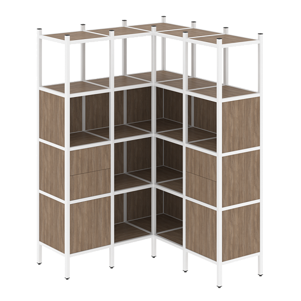 Loft Угловой внутренний стеллаж наборный VR.L-33 Дуб аризона/Белый металл 1278*1278*1869 - Вид 1
