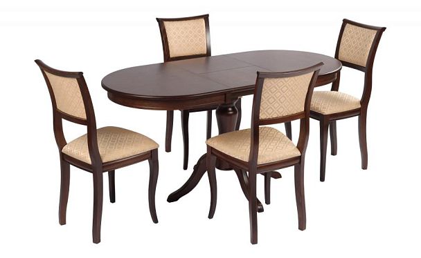 Обеденная группа стол Анфея 110(150)х75х76 Темный орех и 4 стула Камир Темный орех/Бежевый жаккард - Вид 1