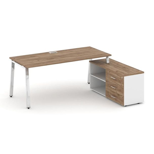 Style Project Direct Lux Стол письменный с греденцией правой M-SN-6A.SRG-016.M(R) Дуб Табак/Белый/Дуб Табак/Нержавеющая Сталь/Хром 1980*700*750 - Вид 1