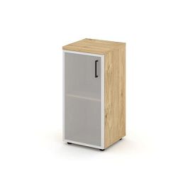 Стайл Проджект Шкаф низкий узкий SN.STU-303(L) Тиквуд Светлый/Сатин/Черный Ручки 400*400*833 - Фото предпросмотра