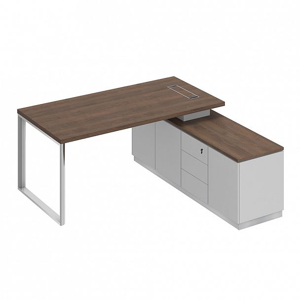 Стол руководителя на опорной тумбе (левый/правый) "Bravo" БР 101 дуб гладстоун/белый премиум/белый премиум - Вид 1