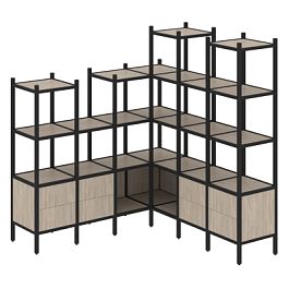 Loft Угловой внутренний стеллаж наборный VR.L-41 Дуб аттик/Чёрный металл 1694*1694*1869 - Фото предпросмотра