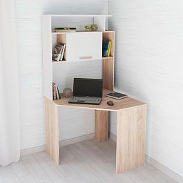 Стол компьютерный Квартет-12 (1752*900*900) Дуб Сонома, Белый - Фото предпросмотра