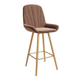 Стул ЮККИ Основание №5 Барный конус Золотое Вельвет Пудровый - Фото предпросмотра