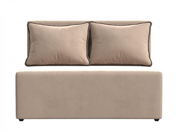 Диван прямой Лагуна (полностью велюр бежевый, кант велюр коричневый) - Вид 2