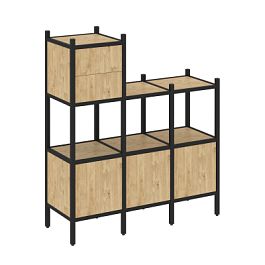 Loft Прямой стеллаж наборный VR.L-13 Тиквуд светлый/Чёрный металл 1278*446*1458 - Фото предпросмотра