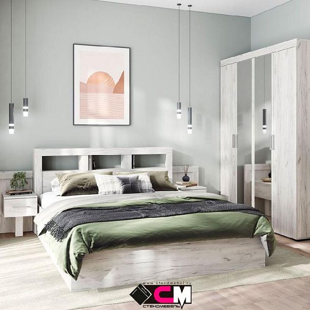 Гранд кровать 1,6 (1.672х0,950х2,210) дуб крафт белый - Вид 3